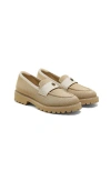 Vivaia Round-toe Platform Chunky Heel Loafers In Nude