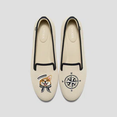 Vivaia Round-toe Embroidered Loafers (audrey)|cream Ivory/navy|us 11 In Neutral