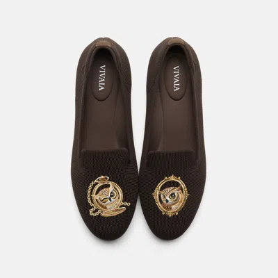 Vivaia Round-toe Embroidered Loafers (audrey)|dark Chocolate - Owl|uk 2.5 In Brown
