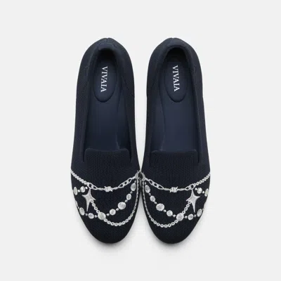 Vivaia Round-toe Embroidered Loafers (audrey)|navy - Silver Pearl|uk 2.5 In Blue
