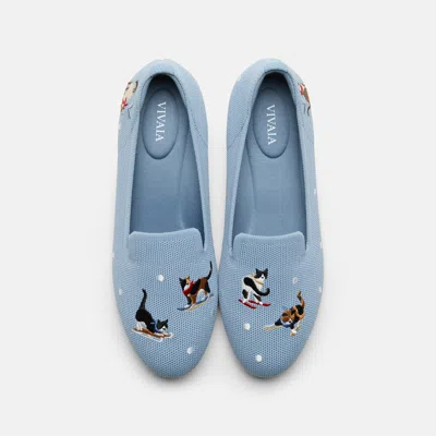 Vivaia Round-toe Embroidered Loafers (audrey)|smoky Blue - Skiing Cats|us 10