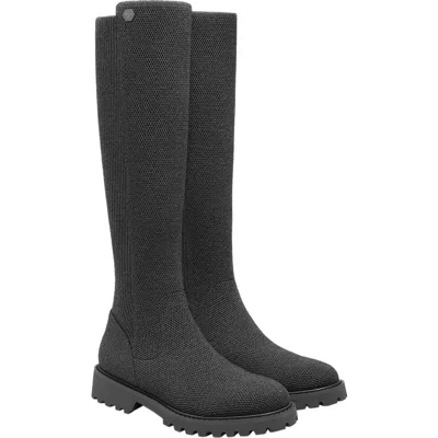 Vivaia Round-toe Stretchy Wool Knee-high Boots In Black