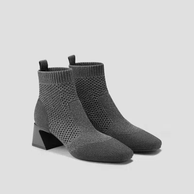Vivaia Square-toe Perforated Heeled Boots In Gray