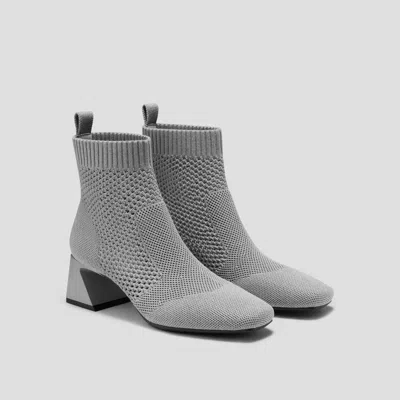 Vivaia Square-toe Perforated Heeled Boots In Gray