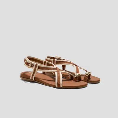Vivaia Square-toe Slingback Toe Ring Sandals (derorice)|dark Caramel & Cream Ivory Antique Weave|us 11 In Brown