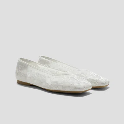 Vivaia Square-toe V-cut Flats (margot 3.0)|white Lace Embroidery|us 11