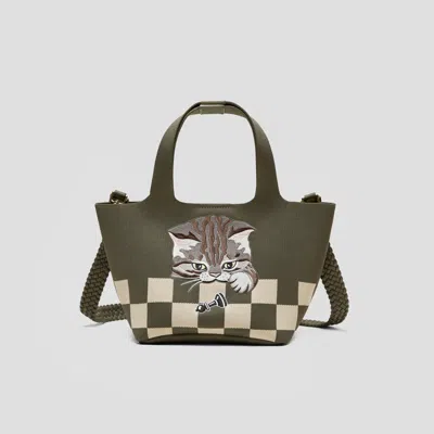 Vivaia The Mini Tote (anita)|army Green - Checker Board Cat|