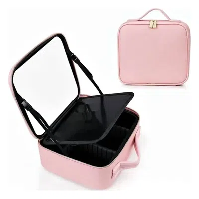 Vivalui Lighted Makeup Case With Adjustable Led Mirror In Blush Pink