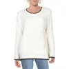 Vivante By Vsa Womens Ribbed Contrast Trim Pullover Sweater In White