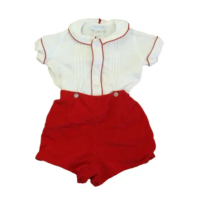 Pre-owned Vive La Fete Kids' Boys White Red Romper In Multi