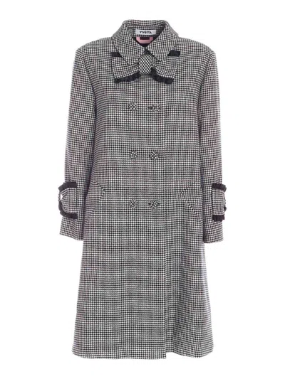 Vivetta Houndstooth Coat In Black And White In Blanco