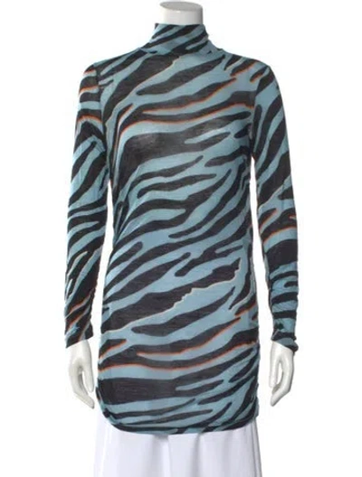 Pre-owned Vivetta Animal Print Cowl Neck Tunic In Blue