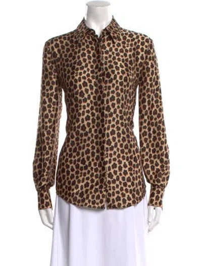 Pre-owned Vivetta Animal Print Long Sleeve Button-up Top W/ Tags In Brown