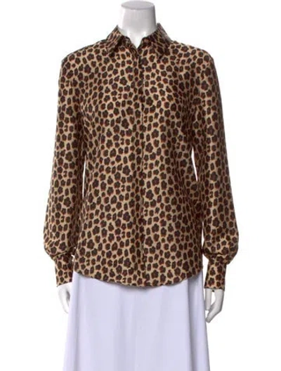 Pre-owned Vivetta Animal Print Long Sleeve Button-up Top W/ Tags In Brown