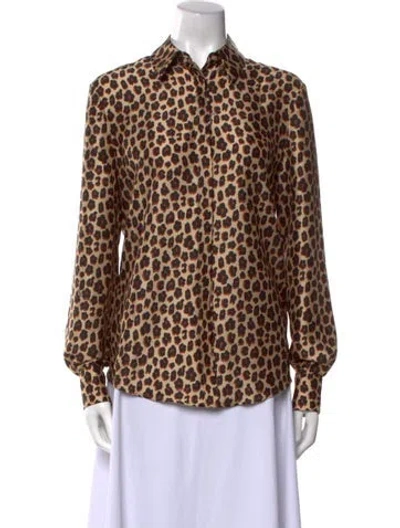 Pre-owned Vivetta Animal Print Long Sleeve Button-up Top W/ Tags In Brown