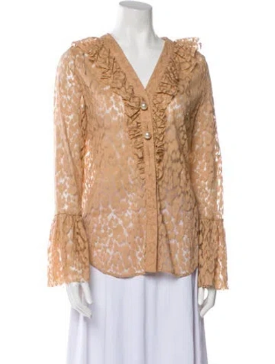 Pre-owned Vivetta Animal Print V-neck Blouse W/ Tags In Neutral