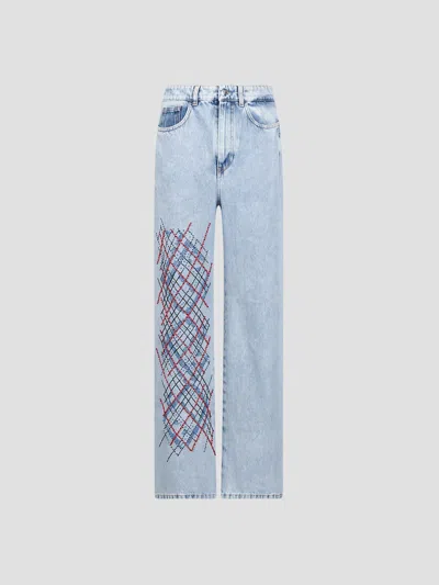 Vivetta Baggy Jeans With Diamond Embroidered Detail In Blue