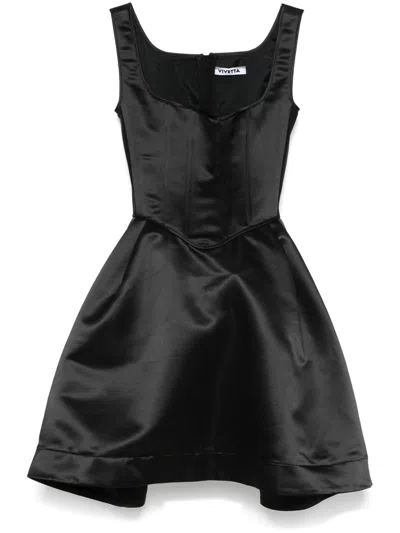 VIVETTA BLACK DUCHESS SATIN MINI BUSTIER DRESS