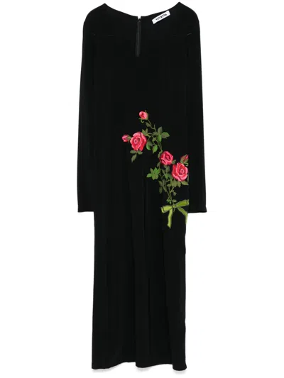 VIVETTA BLACK FLORAL-EMBROIDERED MIDI DRESS