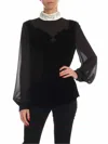 Vivetta Jewel Collar Velvet Blouse In Negro