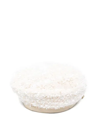 Vivetta Bow-detail Sequin Beret Hat In White