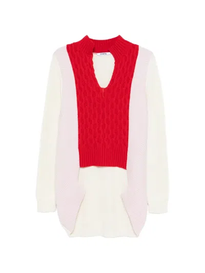 Vivetta Cable-knit V-neck Mini Dress In Red