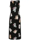 Vivetta Cats-print Midi Dress In Black