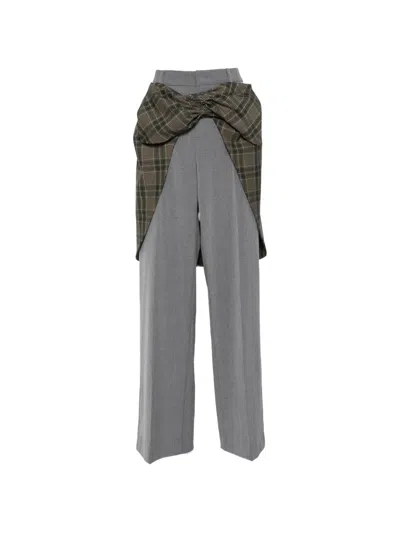 Vivetta Check-panelled Wide-leg Trousers In Gray