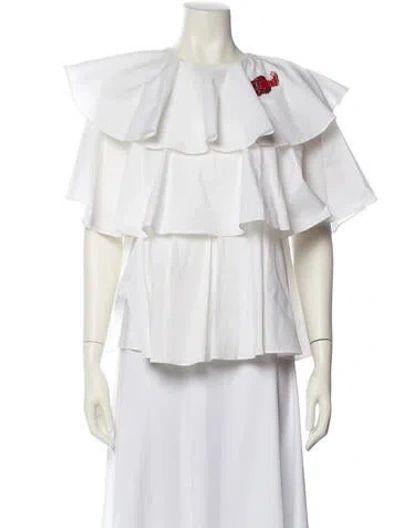 Pre-owned Vivetta Crew Neck Three-quarter Sleeve Blouse In White