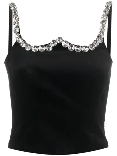 Vivetta Crystal-embellished Cropped Tank Top In Black