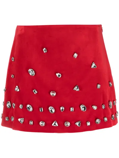 Vivetta Crystal-embellished High-waist Miniskirt In Red