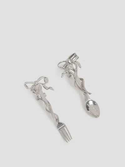 Vivetta Cutlery Clip Earrings, 8 Cm Mini In Palladio