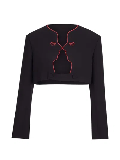 Vivetta Face-detail Cropped Jacket In Black