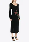 Vivetta Floral Embroidered Long-sleeved Midi Dress In Black