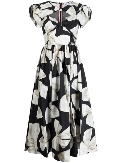 Vivetta Floral-print Cut-out Flared Dress In Black