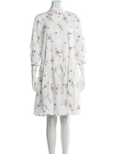 Pre-owned Vivetta Floral Print Knee-length Dress In White