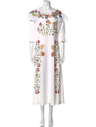 Pre-owned Vivetta Floral Print Long Dress In White