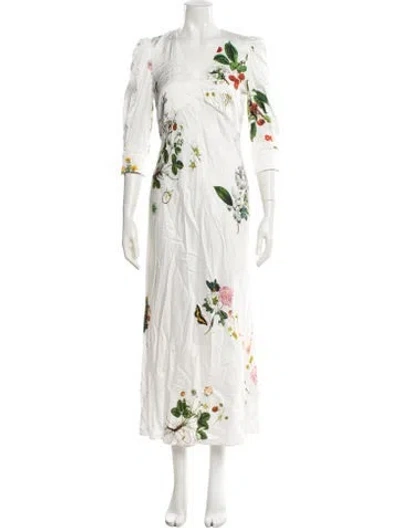 Pre-owned Vivetta Floral Print Long Dress In White