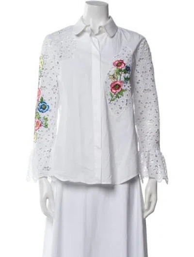 Pre-owned Vivetta Floral Print Long Sleeve Blouse In White