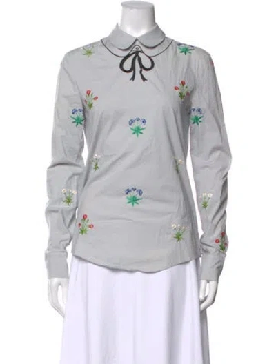Pre-owned Vivetta Floral Print Long Sleeve Blouse In White