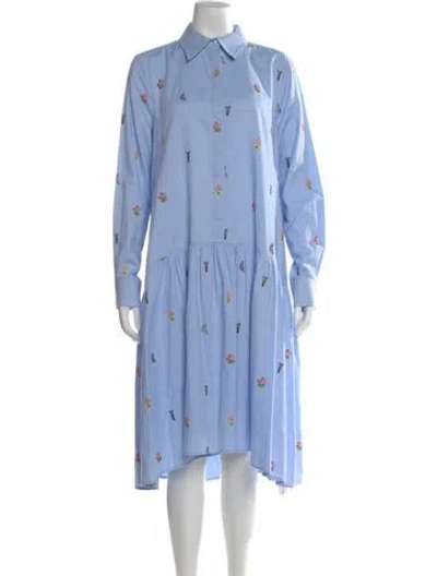 Pre-owned Vivetta Floral Print Midi Length Dress In Blue