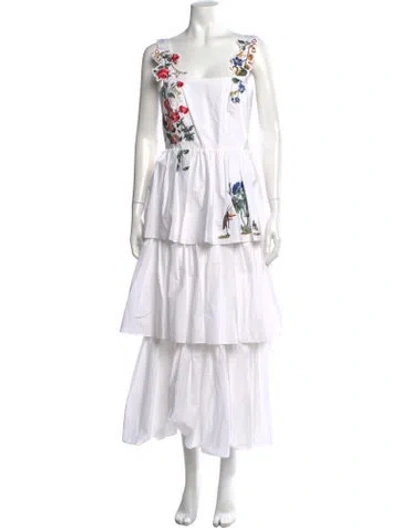 Pre-owned Vivetta Floral Print Midi Length Dress In White