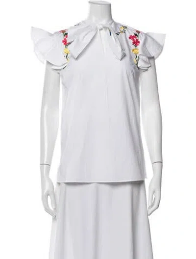 Pre-owned Vivetta Floral Print Tie Neck Blouse In White