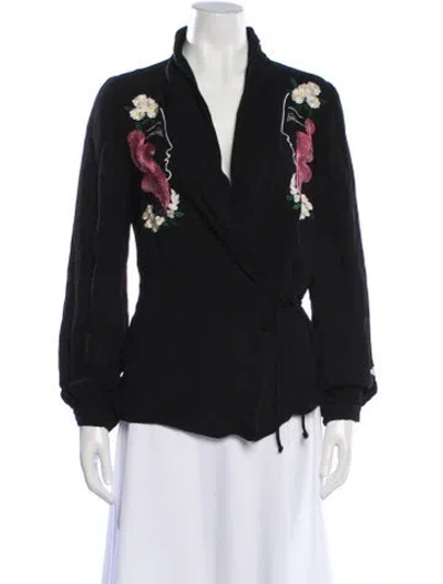 Pre-owned Vivetta Floral Print V-neck Blouse In Black