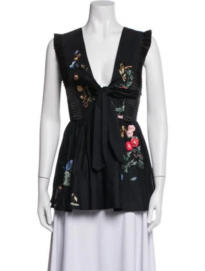 Pre-owned Vivetta Floral Print V-neck Blouse In Black