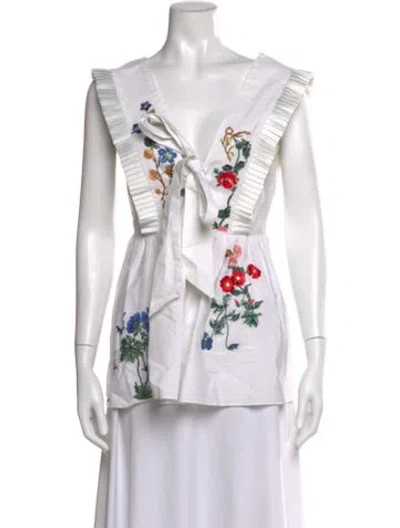 Pre-owned Vivetta Floral Print V-neck Blouse In White