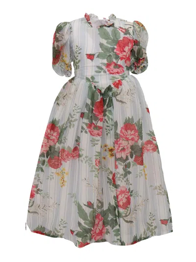 Vivetta Kids' Flower Printed Dress In Light Blue Color