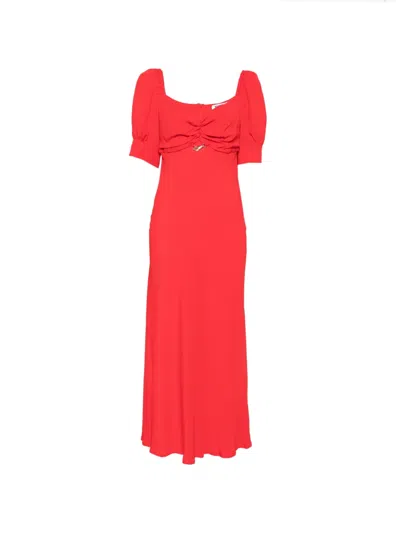 Vivetta Gathered Puff-sleeve Midi Dress In Red