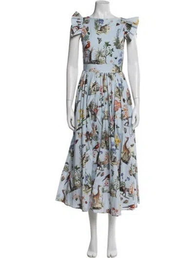 Pre-owned Vivetta Graphic Print Midi Length Dress In Blue