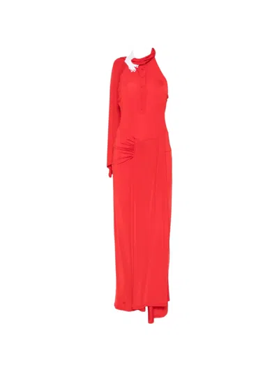 Vivetta Halter-neck Asymmetrical Maxi Dress In Red